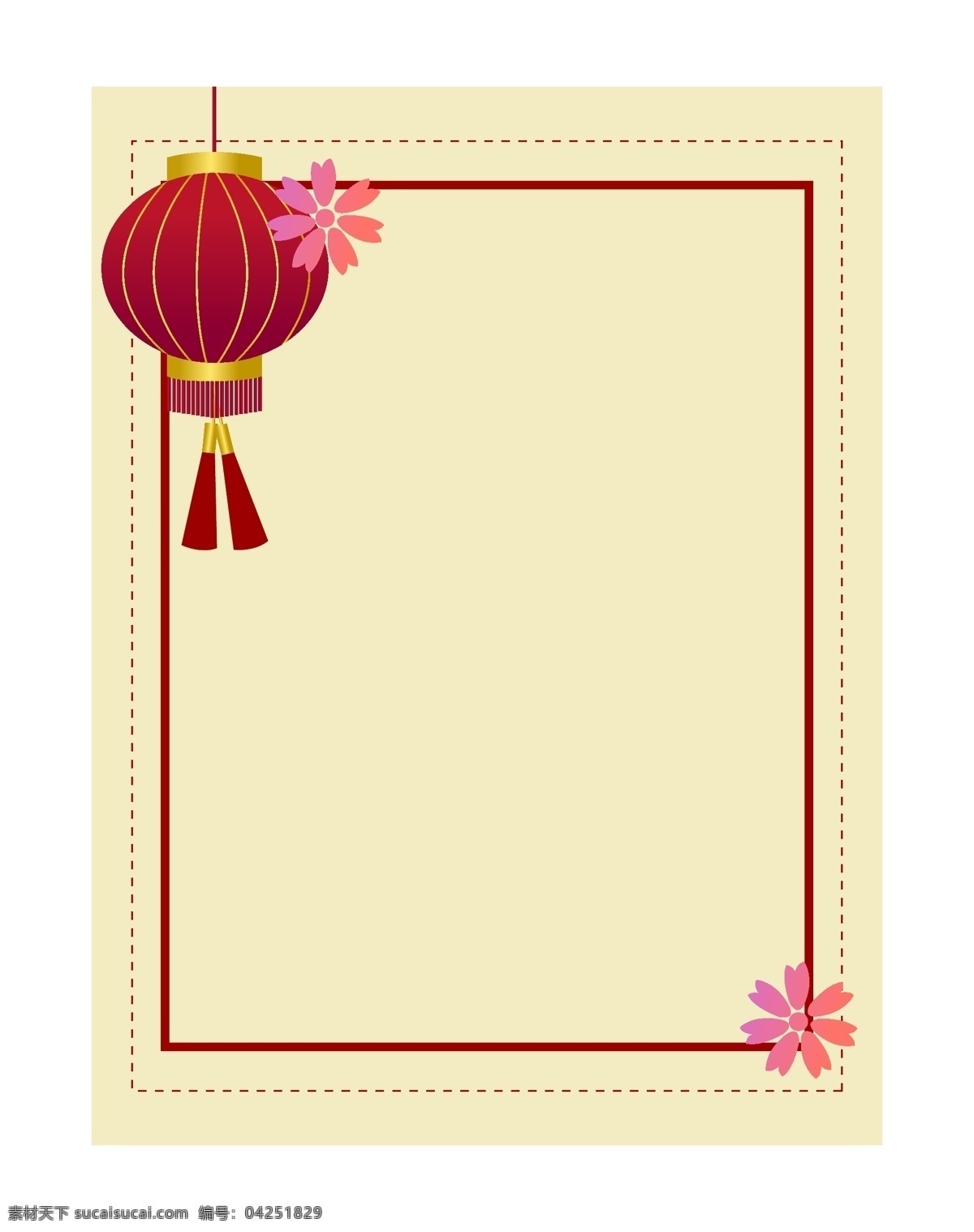 新年 红色 灯笼 卡片 新年灯笼卡片 漂亮 红色的小花 红色的吊穗 黄色