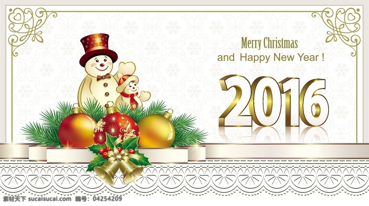 2016 年 圣诞节 卡片 圣诞节卡片 圣诞节贺卡 圣诞节素材 圣诞节图片 雪人 圣诞球 蕾丝 新年 新年素材 元旦 元旦卡片 欧式 花纹 猴年 矢量素材 白色