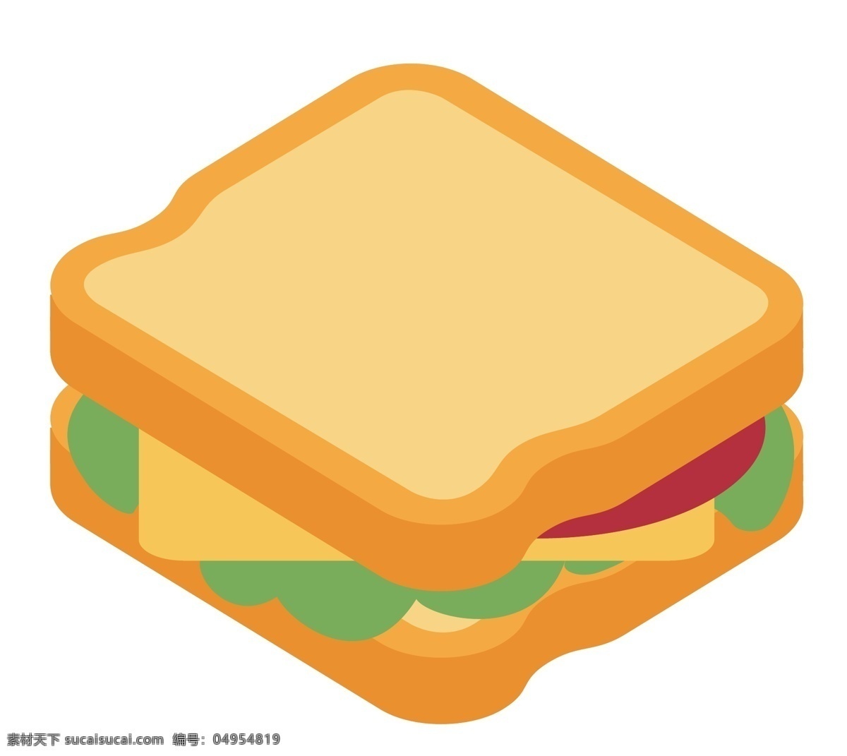 卡通 黄色 面包 插图 夹心面包 夹心三明治 红色西红柿 黄色面包 有机蔬菜 蔬菜插图 早餐三明治 营养三明治