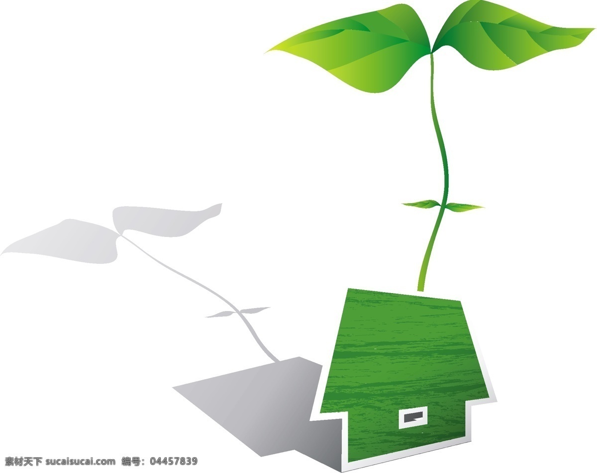 环保类插画 绿色生活 插画 房子 环保素材 绿色 树叶 矢量图 其他矢量图