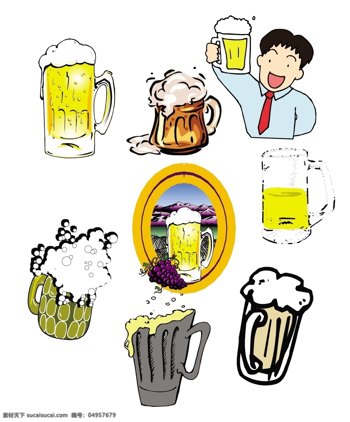 卡通啤酒素材 卡通啤酒 啤酒沫 干杯 举杯 卡通啤酒杯 设计素材 酒桶 喝啤酒 红酒 易拉罐 啤酒 酒杯 玻璃杯 啤酒杯 气泡 分层 源文件