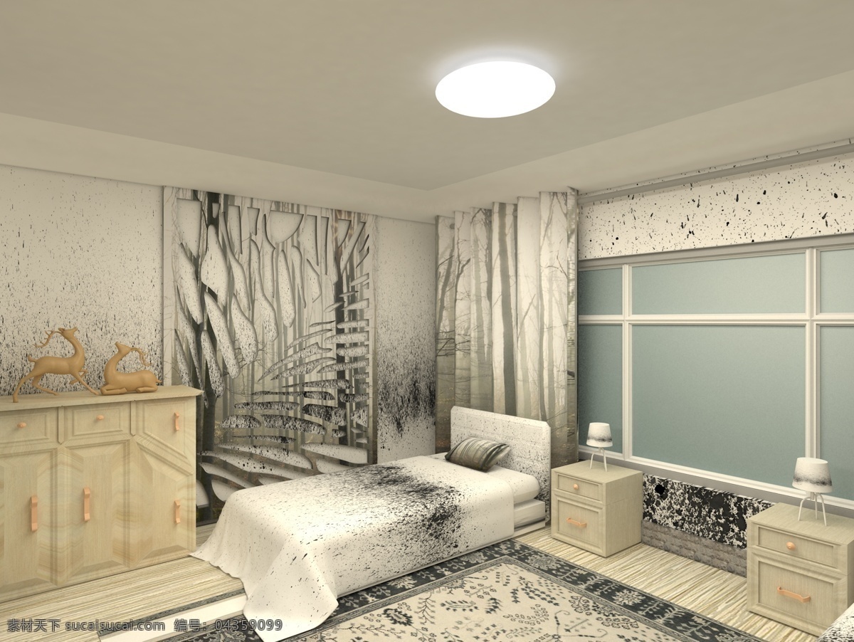 室内设计 两人间 酒店 黑白配 卧室 3d设计 3d作品