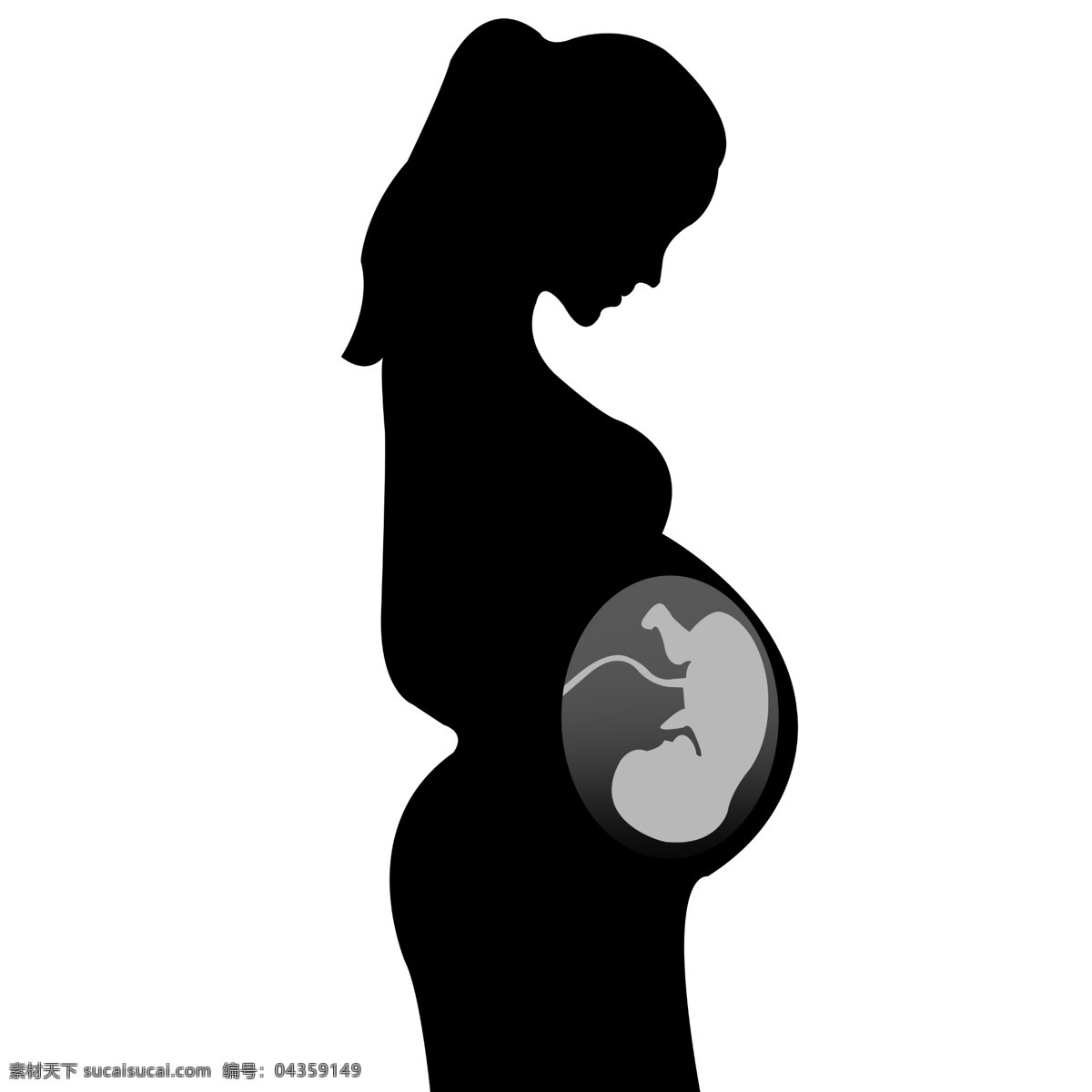 低头 看 下 面的 孕妇 矢量图 剪影 看下面 妇女 母婴 婴儿 黑色 长发 温柔的 年轻的妈妈 半身