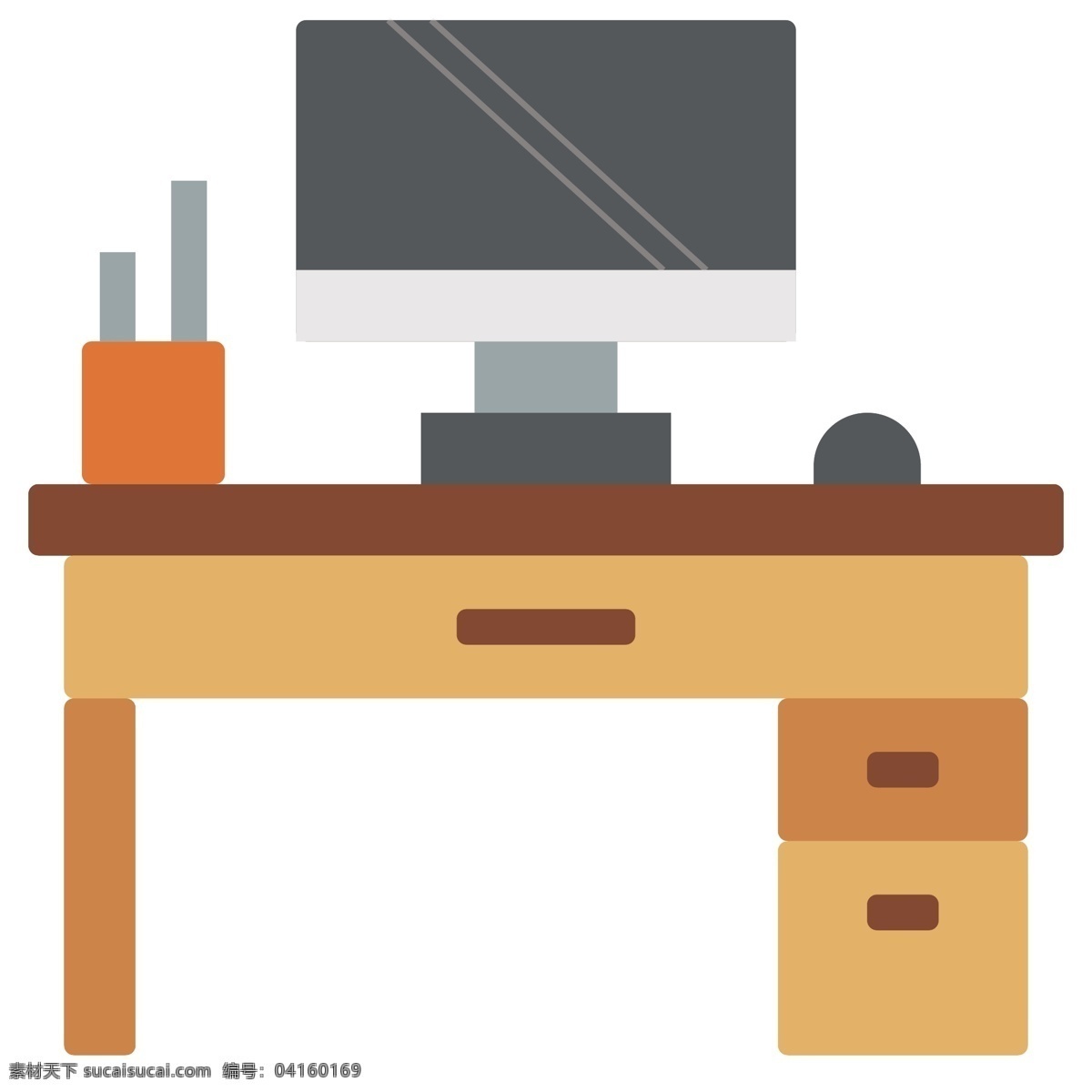 卡通 办公桌 装饰 插画 卡通办公桌 办公室 立体插画 电脑显示屏 笔筒 办公用品 鼠标装饰 黄色的桌子