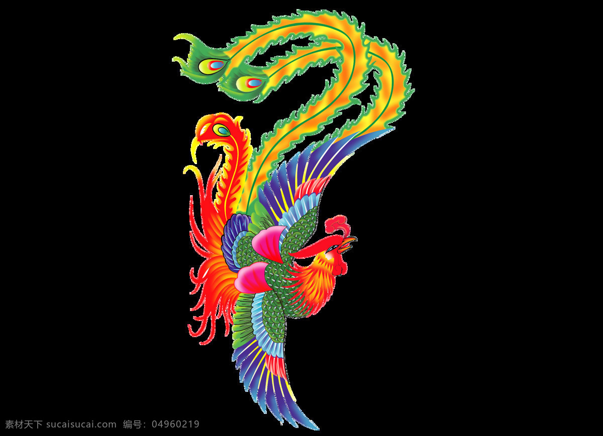 卡通 彩绘 凤凰 神话 人物 元素 中国风 绘画 五彩 png元素 免抠元素 透明元素 游戏元素