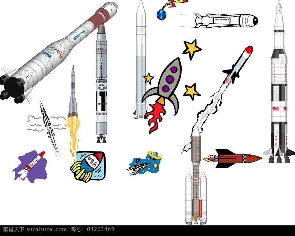 火箭 火箭发射 现代科技 交通工具 矢量图库