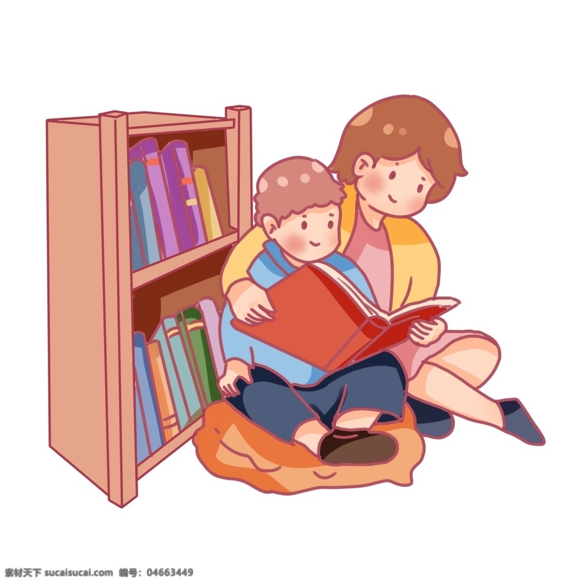 世界 读书 日 陪 孩子 世界读书日 陪孩子 看书 学习 书本 知识 读书分享 卡通 q版 书架 阅读 坐着