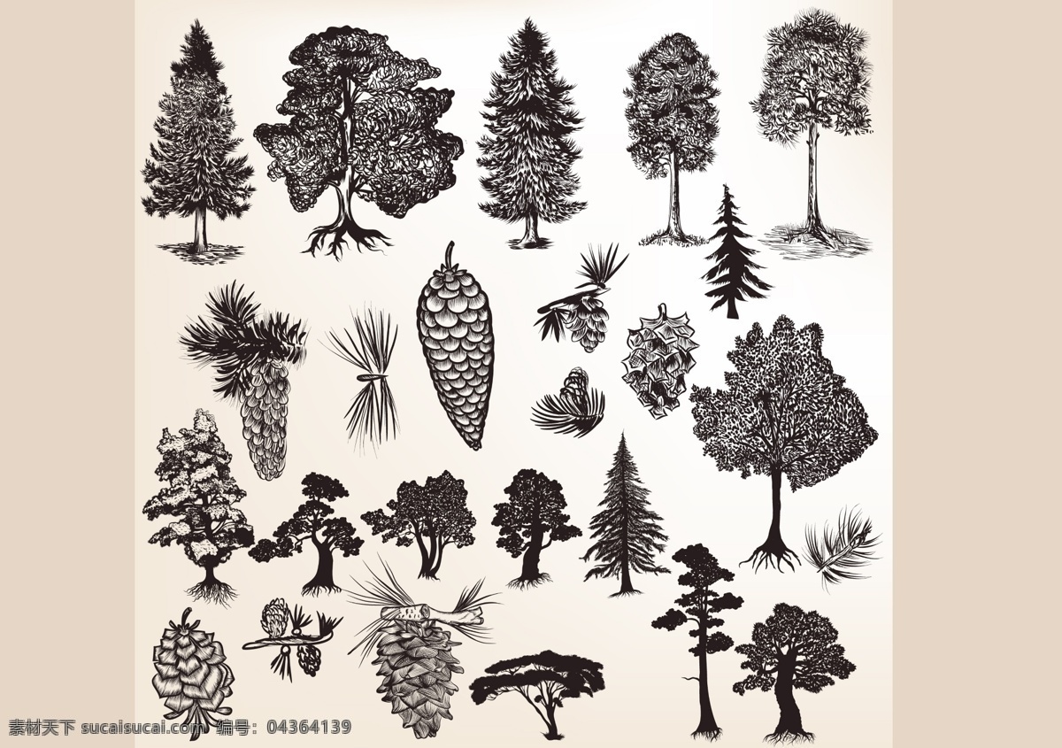 剪影图片 树 剪影 图案 装饰 黑白 插画 背景 矢量 生物世界 树木树叶