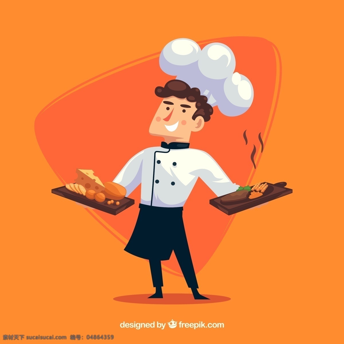 创意 双手 端 菜肴 男 厨师 矢量图 男厨师 卡通 卡通人物