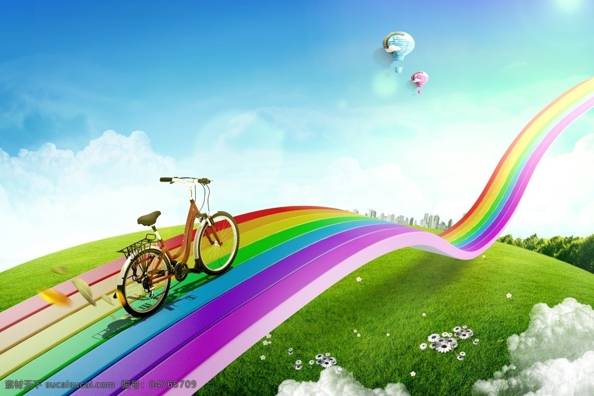 自行车七彩虹 自行车 七彩虹 唯美空间 白色
