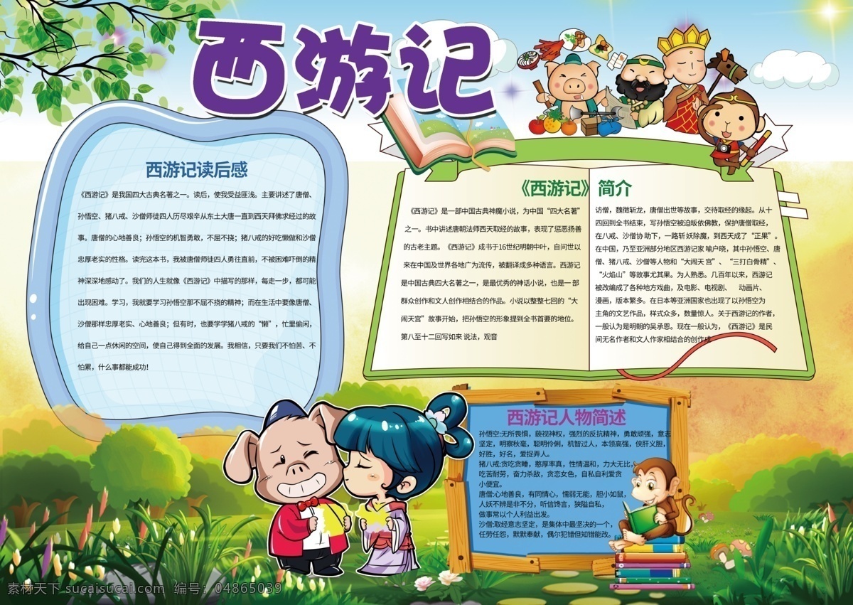 西游记 名著 阅读 小报 背景 花边 模板 经典 小学生 古代 word 西游记手抄报 手抄报 四大名著 走进 世界 读书小报 国学经典 文学 小说 孙悟空 猪八戒 唐僧 沙悟净 吴承恩 西天取经 西游小报