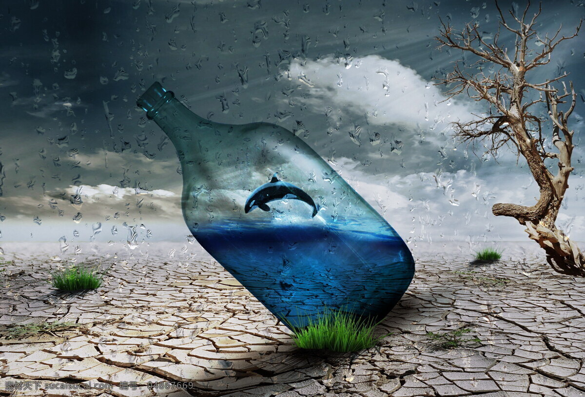 创意 干旱 环保宣传 沙漠 环保 玻璃瓶 许愿瓶 瓶子