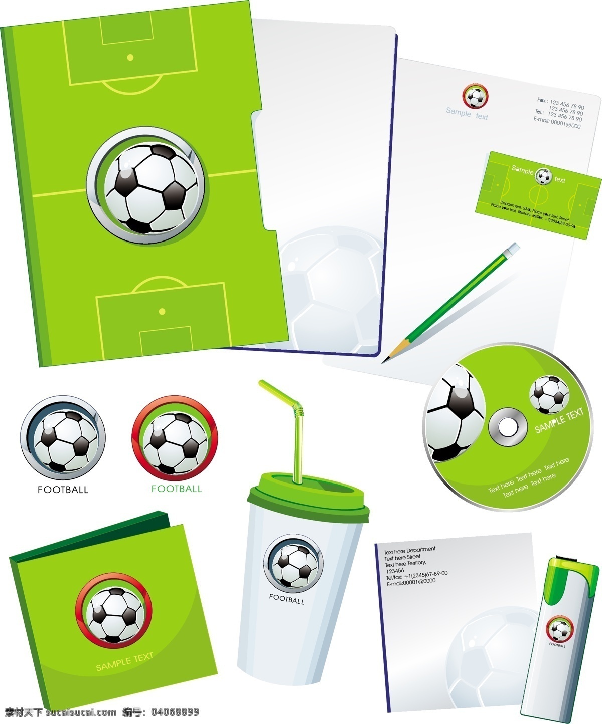 足球 主题 画册 cd vi 光盘 名片 矢量素材 世界杯 文件夹 信封 足球场 名片卡 其他名片