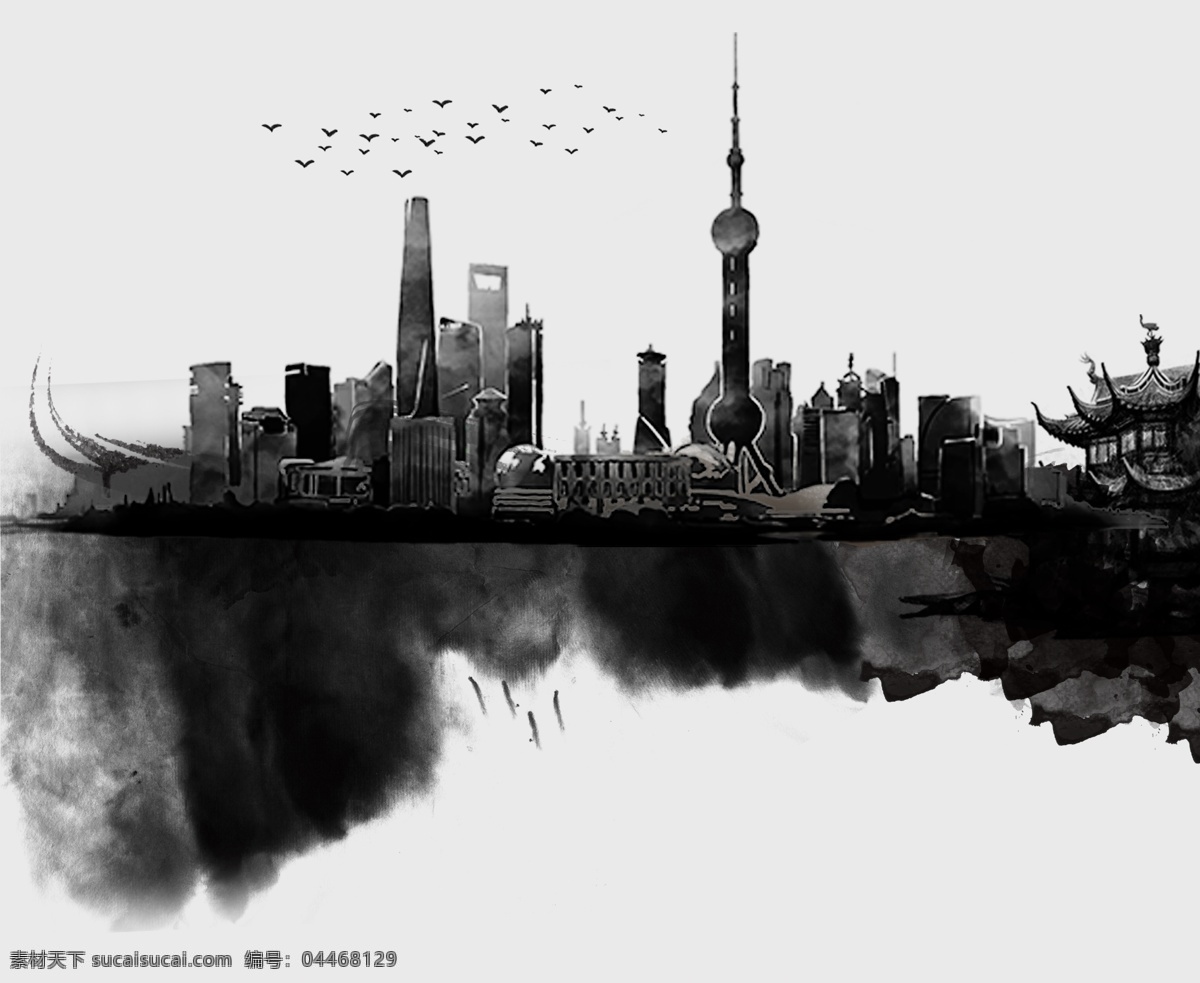 水墨上海 水墨 上海元素 中国风 上海 如诗如画 城市背景