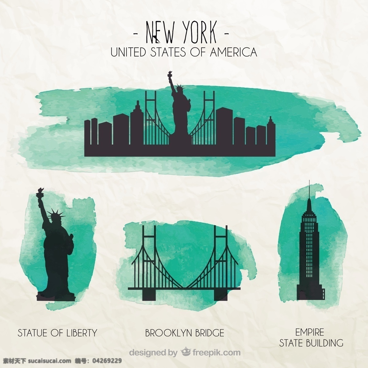 纽约古背景 水彩 建筑 飞溅 油漆 新建 天际线 纽约 旅游 城市景观 美国 雕像的 剪影 纪念碑