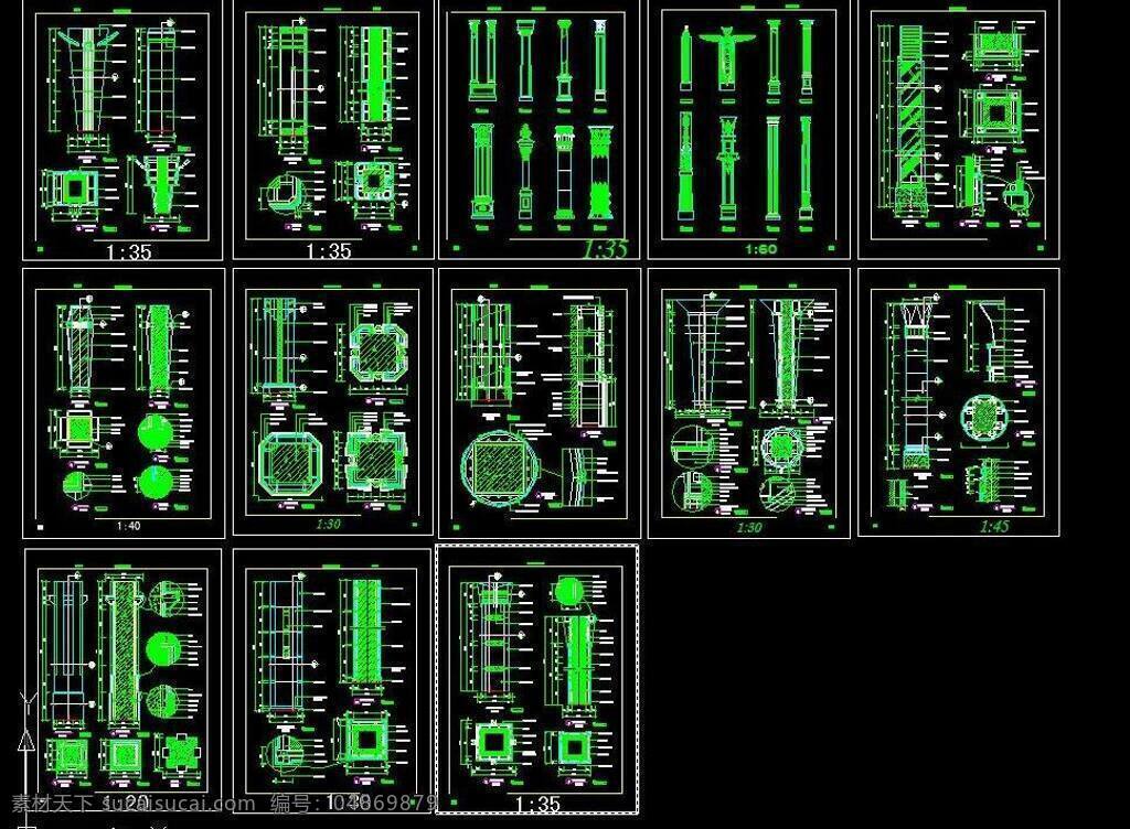 cad cad设计图 源文件 柱子 装饰 柱 建筑 详图 模板下载 施工图纸 dwg 3d模型素材 cad施工图