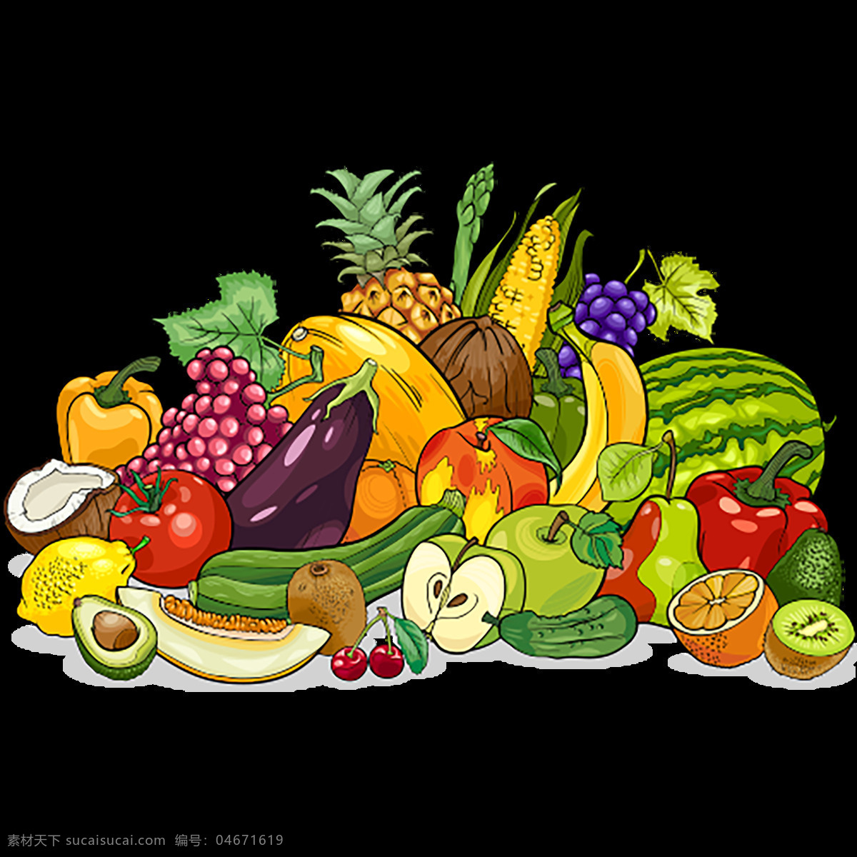 水果蔬菜 果蔬 手绘果蔬 透明背景果蔬 水果堆 果蔬堆 png素材