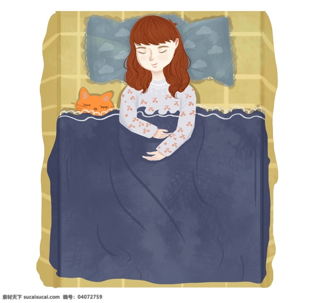 世界 睡眠 日 女孩 插画 睡觉的女孩 卡通插画 睡觉插画 睡眠插画 做梦插画 休息插画 红色的小熊
