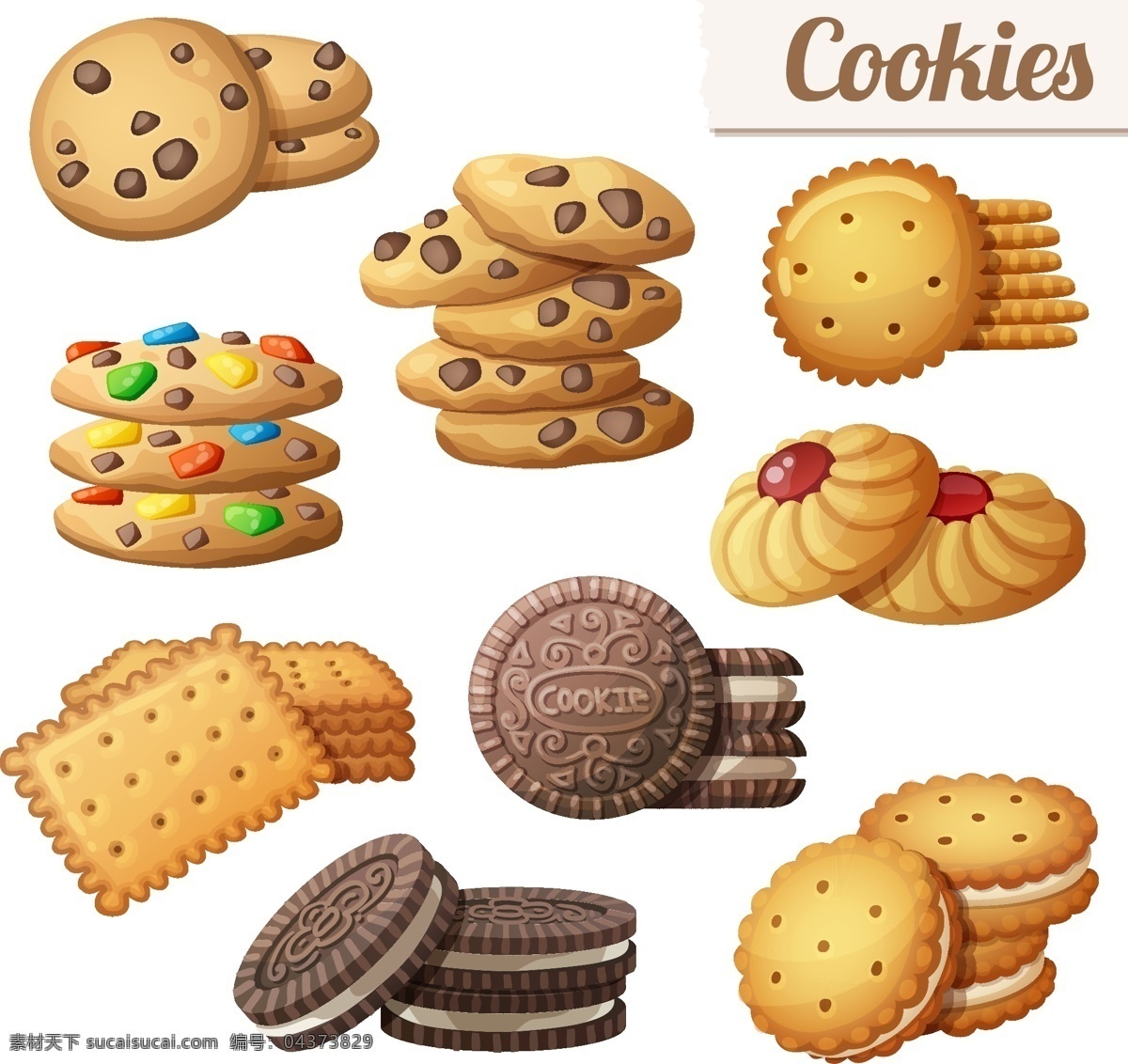 曲奇 饼干 食物 图标 矢量 卡通 设计素材 平面素材 奥利奥 巧克力