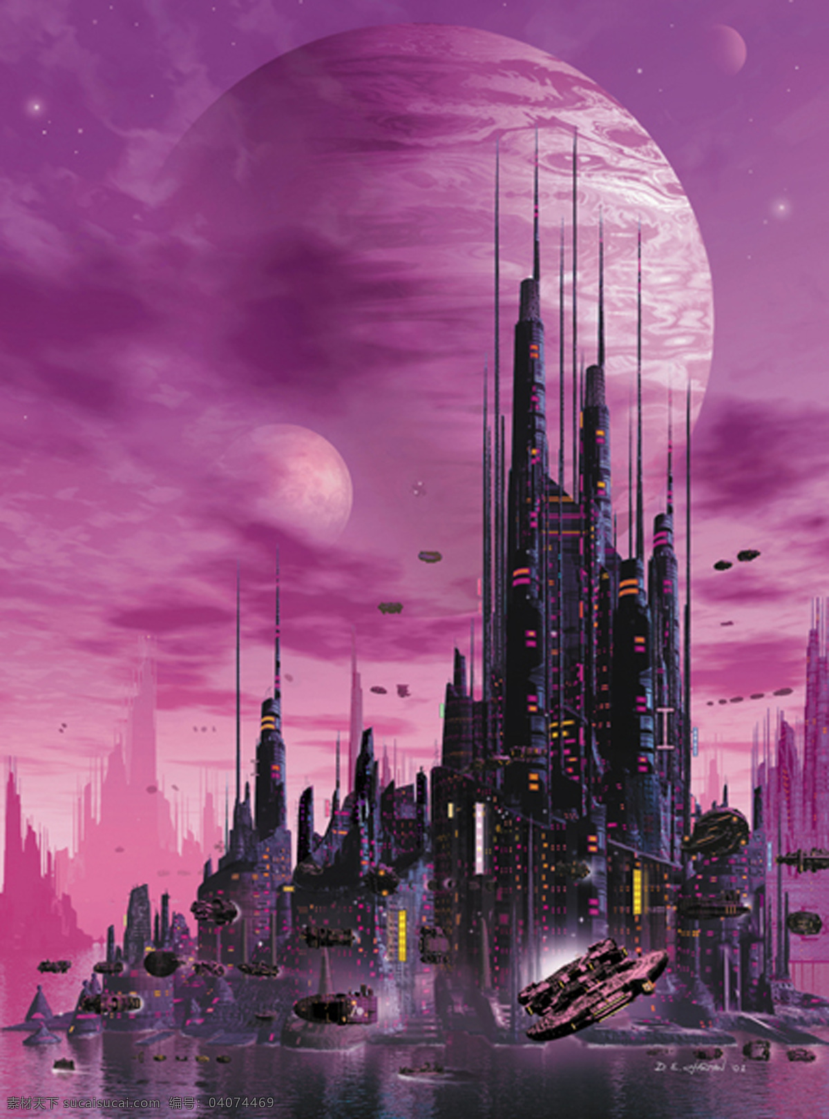 城市 科幻 三维 电脑艺术 设计素材 科幻世界 紫色