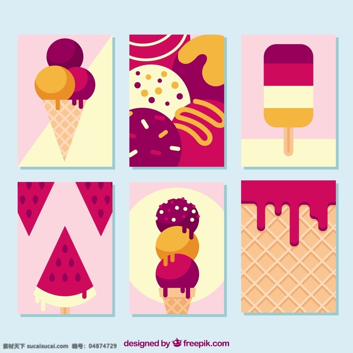 平面设计 中 冰淇淋 精美 卡片 采购产品食物 夏天 平坦的 冰 甜 甜点 奶油 吃 季节 美味的 美好的 味道 冷却 令人耳目一新