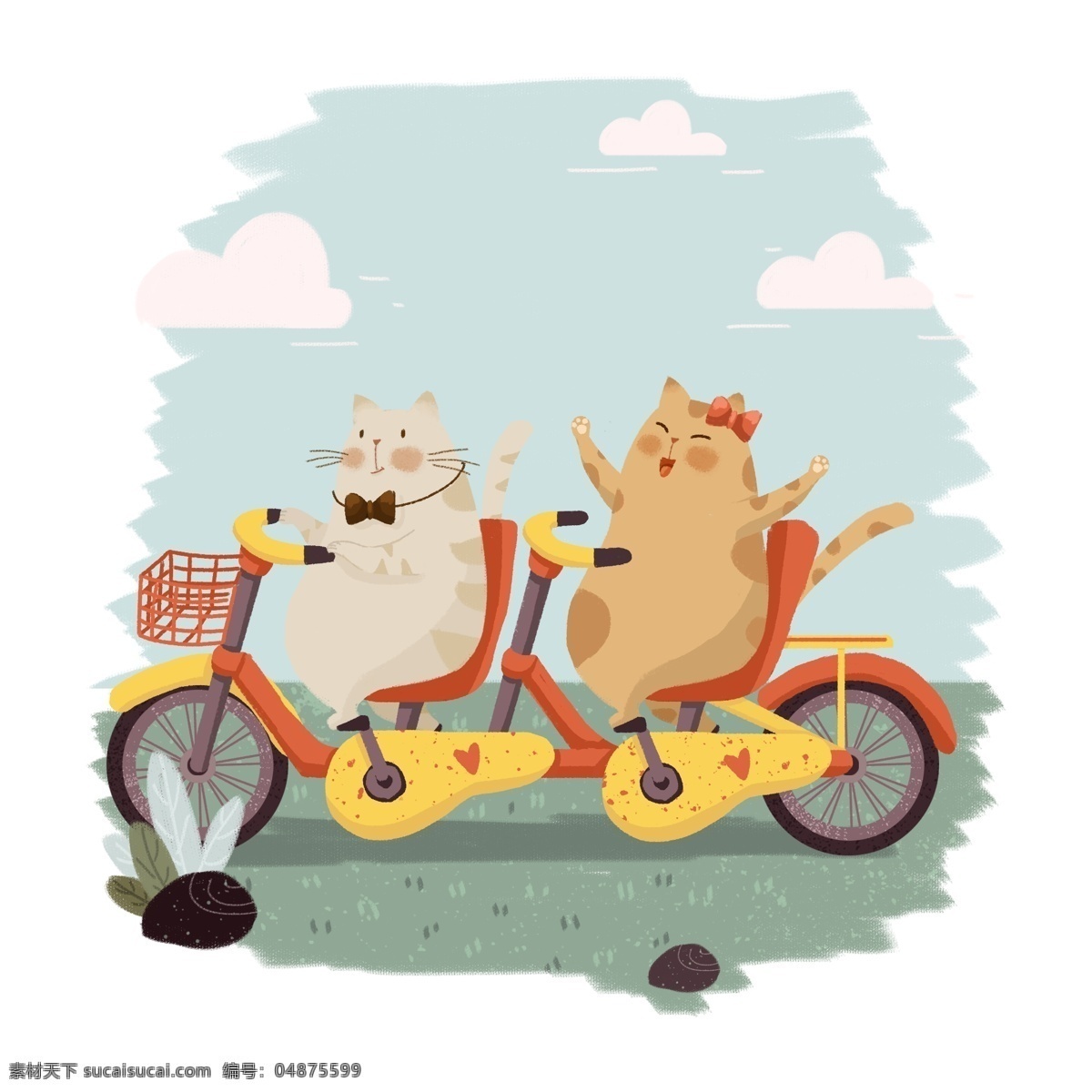 卡通 春分 节气 猫咪 骑 自行车 卡通春分节气 二十四节气 卡通猫咪 小 清新 爱 卡通自行车
