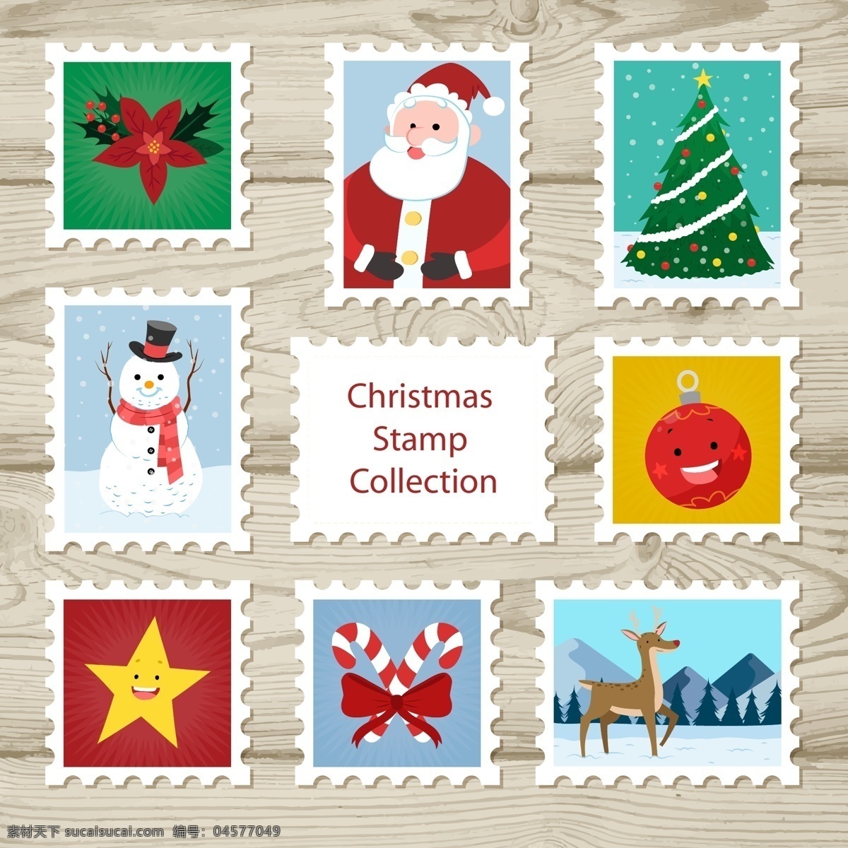 彩色 卡通 图案 圣诞 标签 圣诞树 星星 圣诞节 矢量素材 圣诞老人 雪人 驯鹿 糖果 邮票