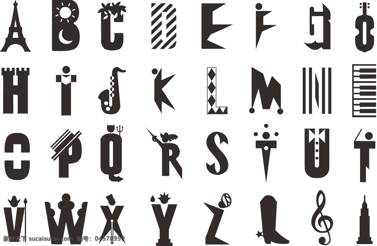 字母 数字 黑白 艺术 字体 排列 英文字母 水彩字母 涂鸦字母 拼音 非手绘素材 标志图标 其他图标