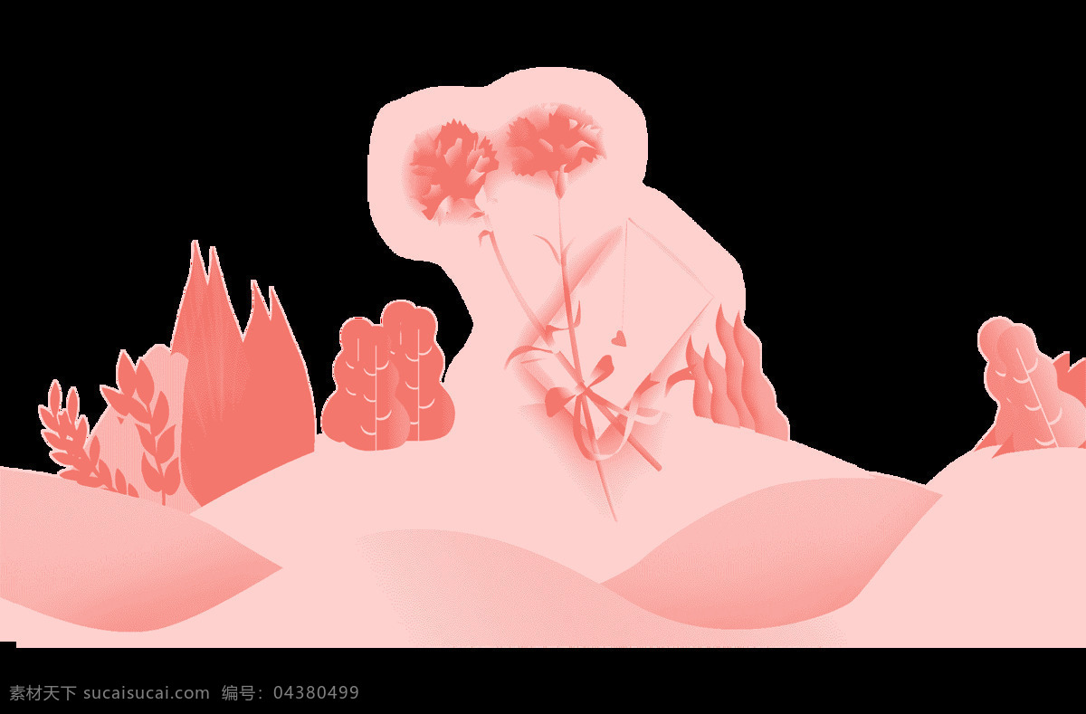 卡通 粉色 山川 花朵 元素 树叶 透明元素 png元素 免抠元素