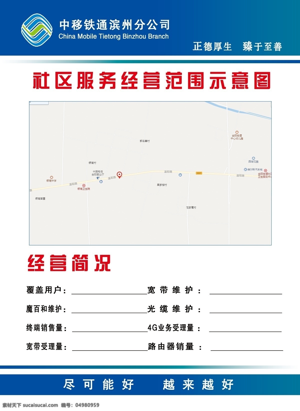 中国移动 社区 经营范围 示意图 社区经营 范围示意图 移动标志 展板背景 蓝色背景