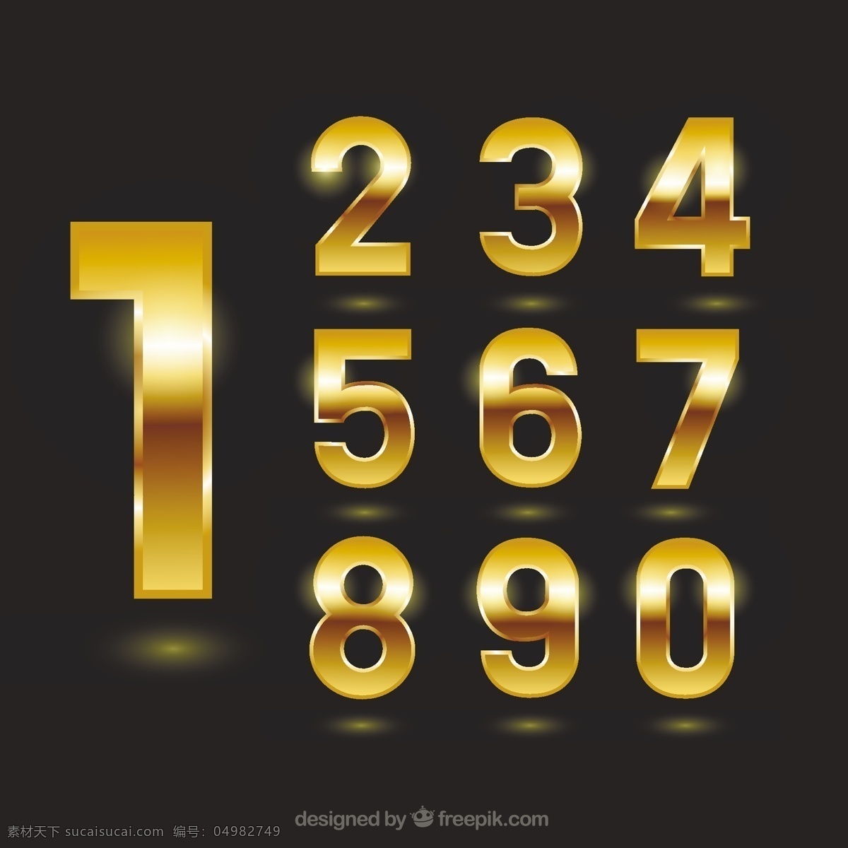 金色数字 黄金 排版 字体 数字 优雅 类型
