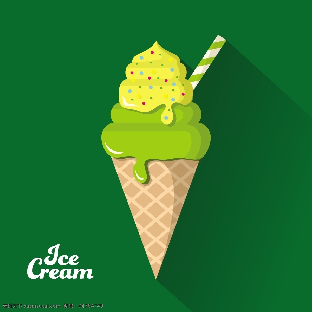 可爱 冰淇淋 矢量 绿色 扁平
