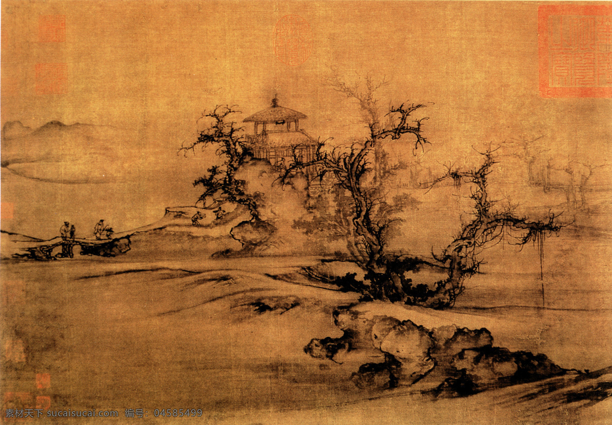 山水 名画 书画 树 色 平远 图 二部 分 山水画 中国水墨画 树色平远图 文化艺术