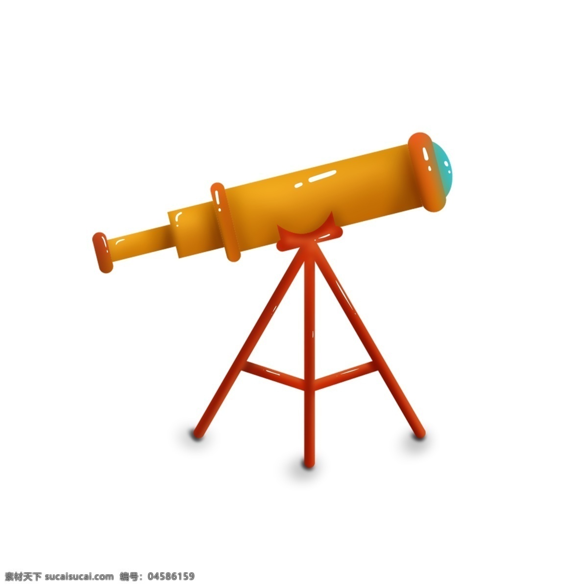 卡通 黄色 天文望远镜 望远镜 卡通望远镜 红色的支架 创意 插画 黄色望远镜