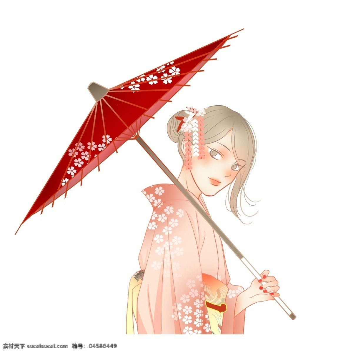 优美 古风 撑 油纸伞 女人 手绘 女孩 插画 日系 人物设计