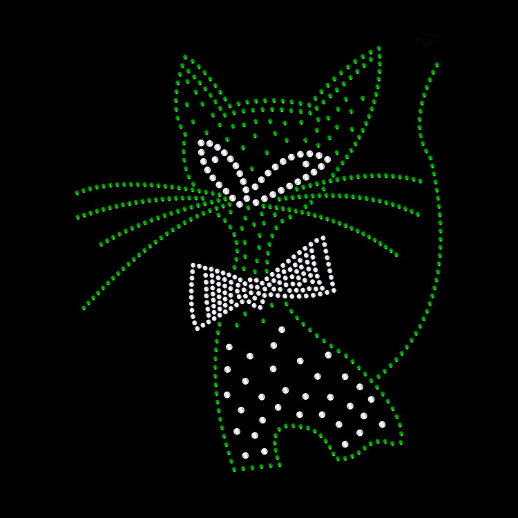烫钻 小猫 蝴蝶结 免费素材 面料图库 服装图案 黑色