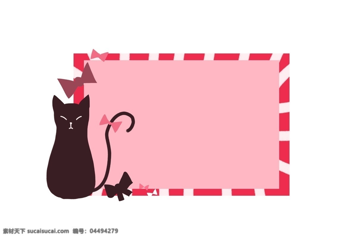 黑猫 红色 边框 插画 红色边框 褐色蝴蝶结 黑色猫咪边框 动物边框 猫猫边框插图