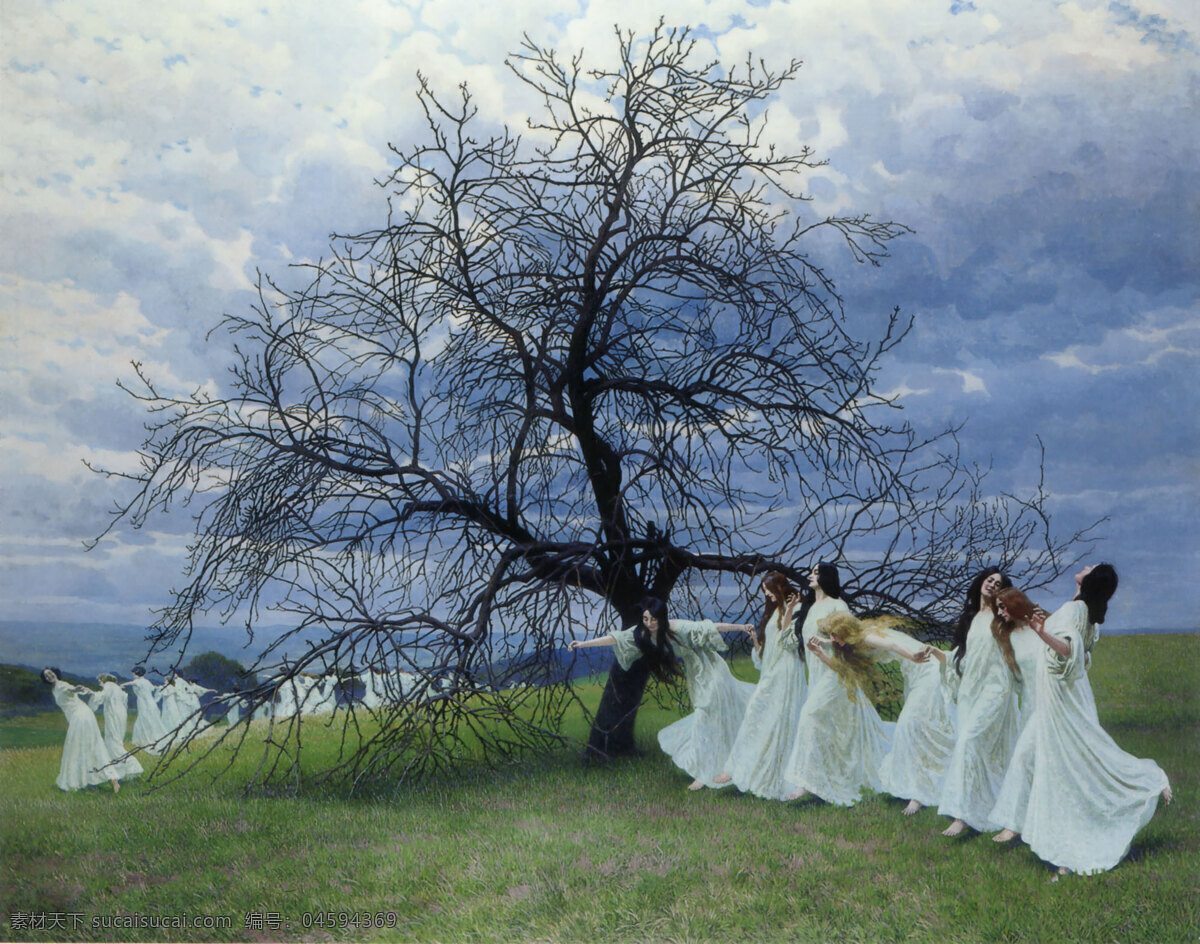 春天的舞蹈 姑娘 白裙子 山坡 外国 油画 世界名画 绘画书法 文化艺术