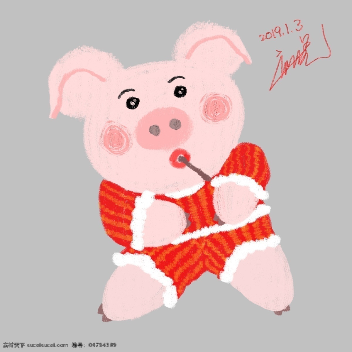 扁平化 喜庆 可爱 猪年 卡通 猪 扁平化猪 吃东西的猪 喜庆猪 2019年 猪宝宝