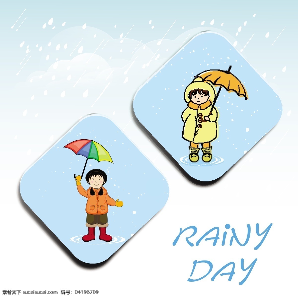 雨天 打伞 女孩 背景 模板下载 坏天气 雨伞 雨鞋 雨滴 彩虹伞 儿童幼儿 矢量人物 矢量素材 白色