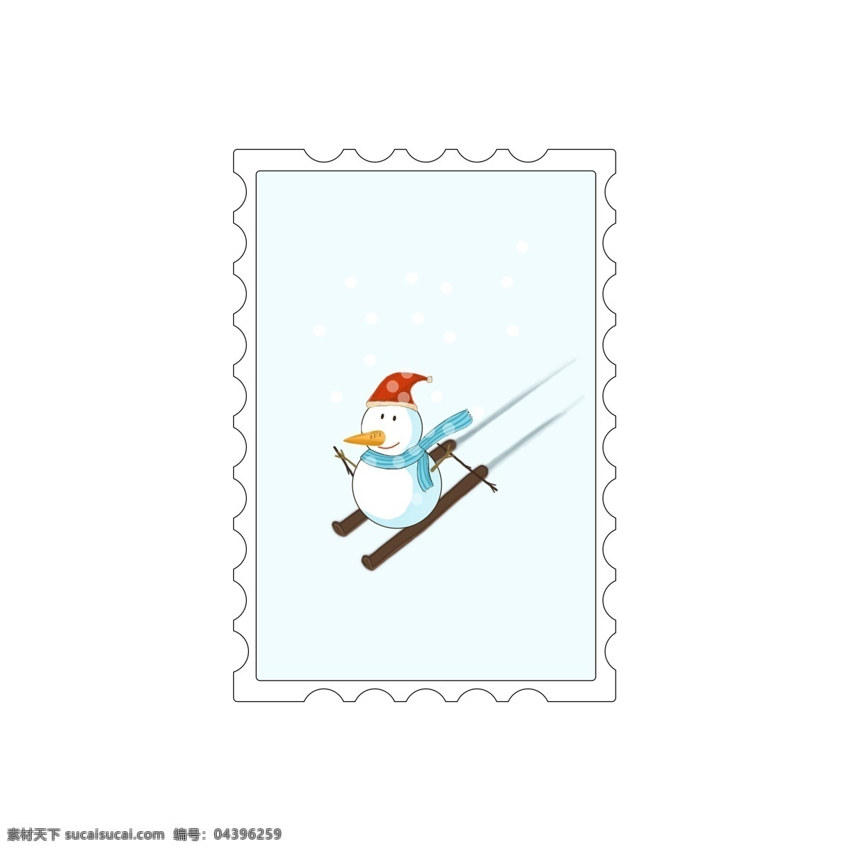 原创 手绘 圣诞节 邮票 装饰元素 雪人 手绘圣诞元素