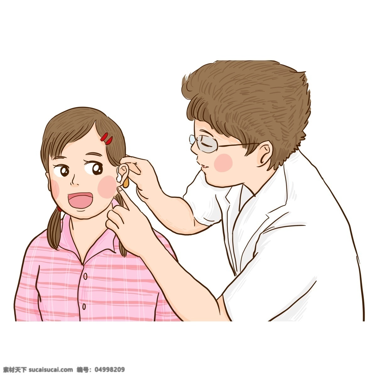 病人 戴 助听器 医生 漫画 人物 商用 元素 卡通 女孩 手绘 残疾人 国际残疾人 聋哑女孩