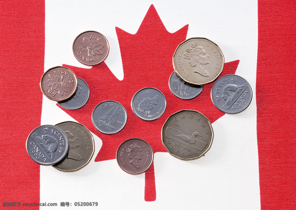 加拿大国旗与硬币货币战争货币国旗收藏素材图片下载-素材编号05200679-素材天下图库