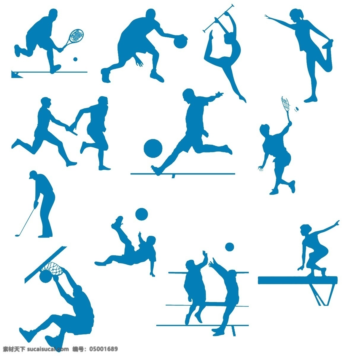 体育项目 体育运动 体育剪纸 足球 排球 篮球 接力 平衡木 体操 高尔夫 羽毛球 网球 分层 源文件