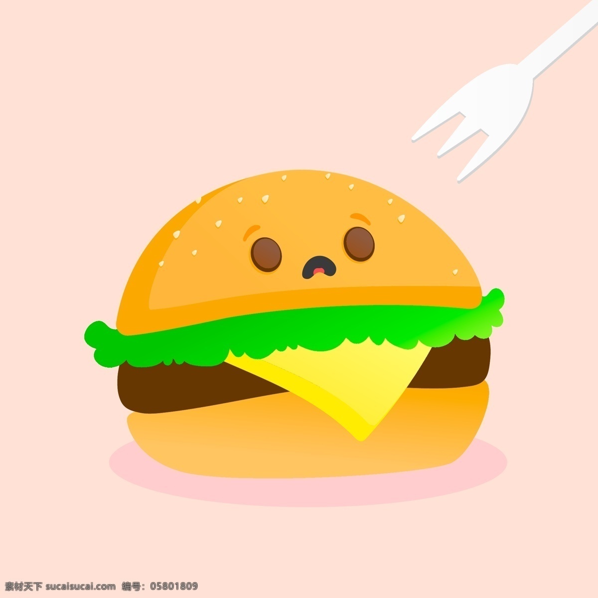 汉堡包 面包 叉子 三明治 卡通 动漫 插画 烹饪 美食 食物 杂七杂八 生活百科 餐饮美食