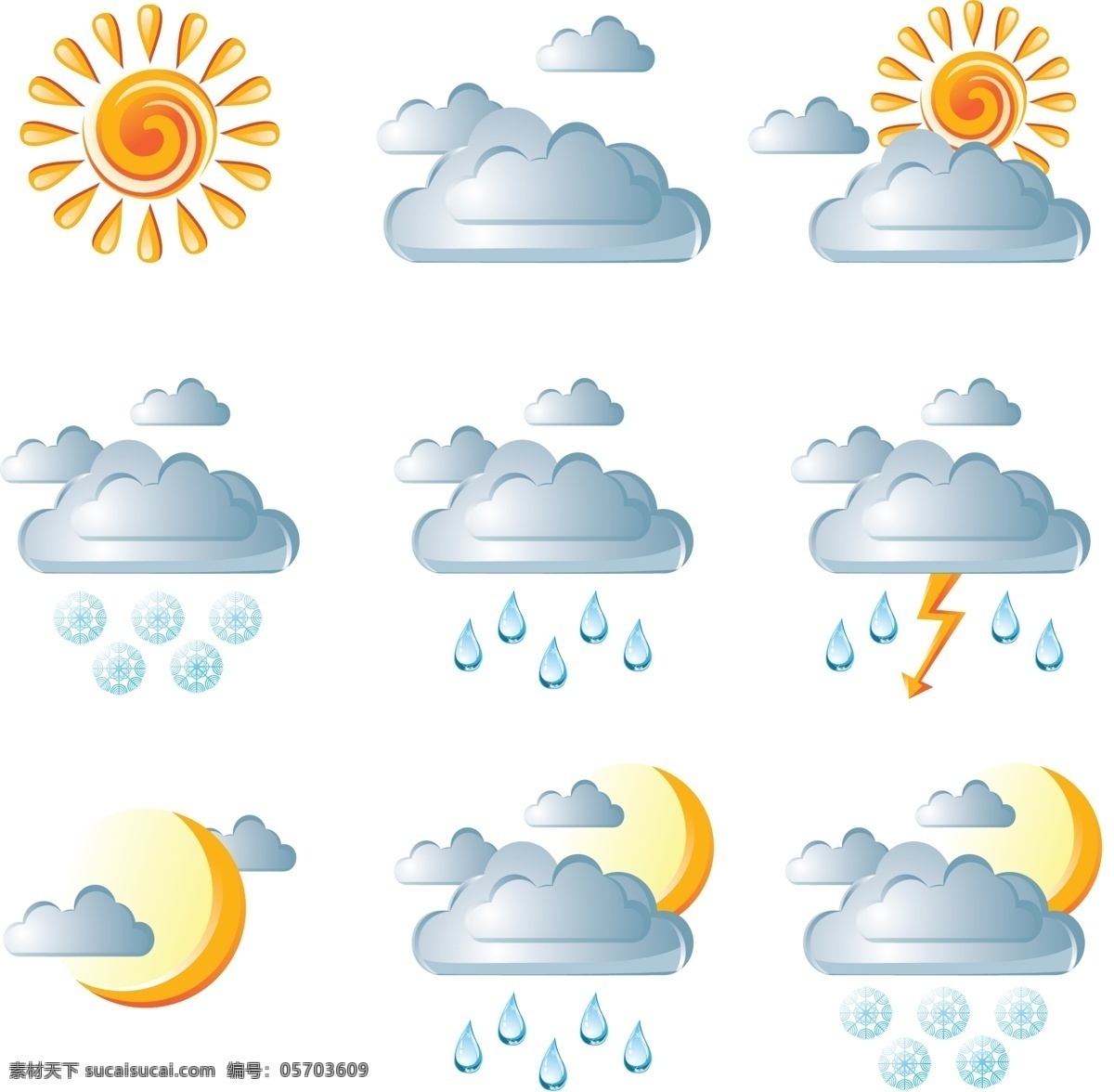 天气 标志 气象 图标 矢量图 气象标志 气象图标 晴天图标 闪电 太阳 天气标志 天气预报 雪花 阴天图标 雨滴 云朵 月亮 雨天图标 雪天图标 其他矢量图
