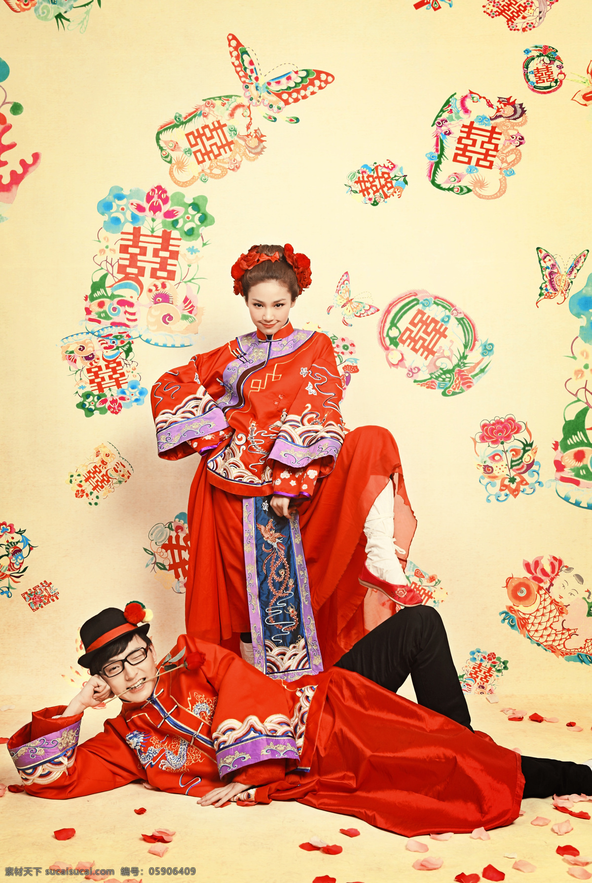 美满良缘 婚纱样片 影楼摄影 婚纱照 时尚婚纱 红色 大红花 红双喜 喜气 幸福 写真 婚纱内景 人物摄影 人物图库 摄影图库 精选婚纱样片