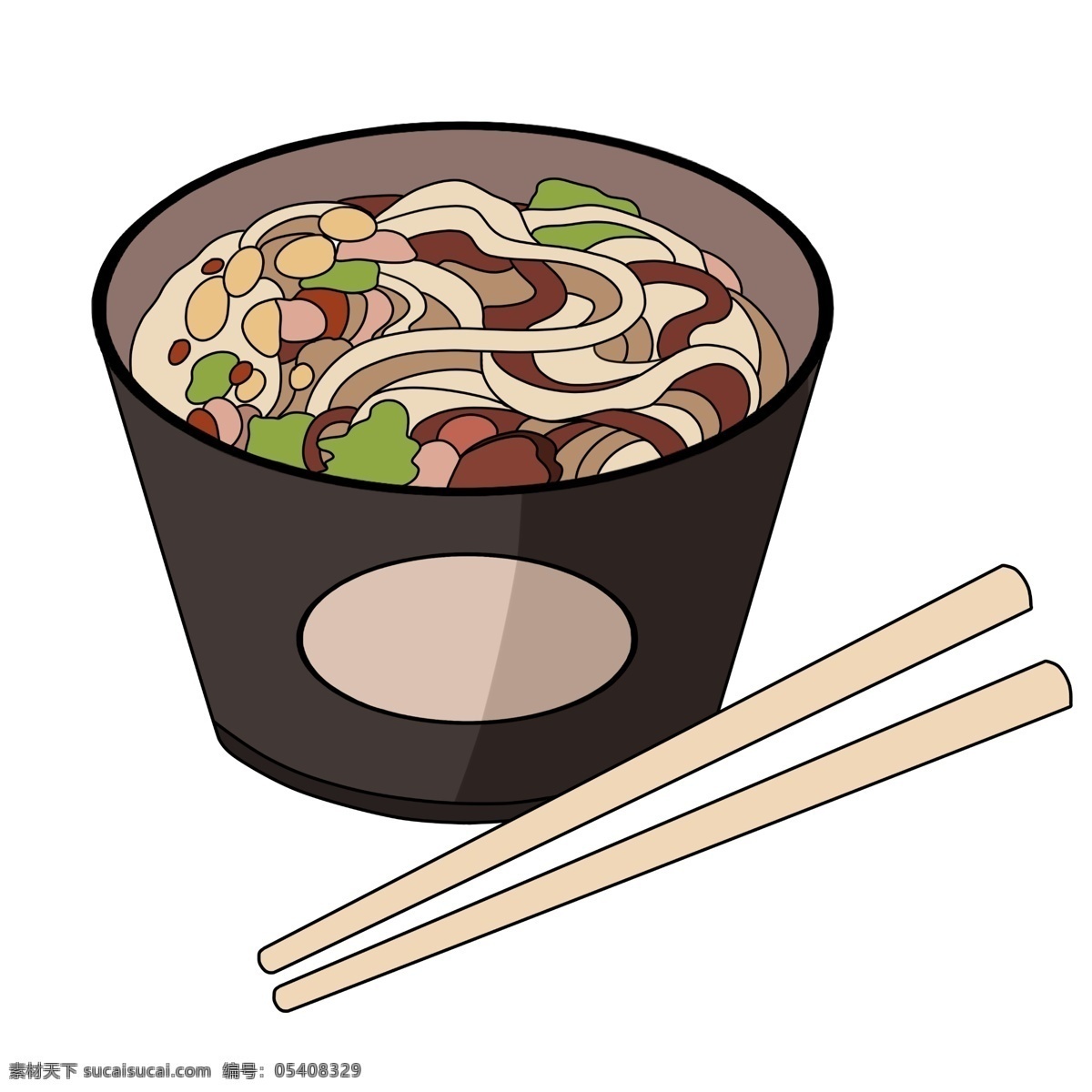 美味 的卡 通 酸 辣 粉 小吃插画 美味的食物 卡通食物插画 酸辣粉 黑色的碗具 白色的筷子 创意食物插画