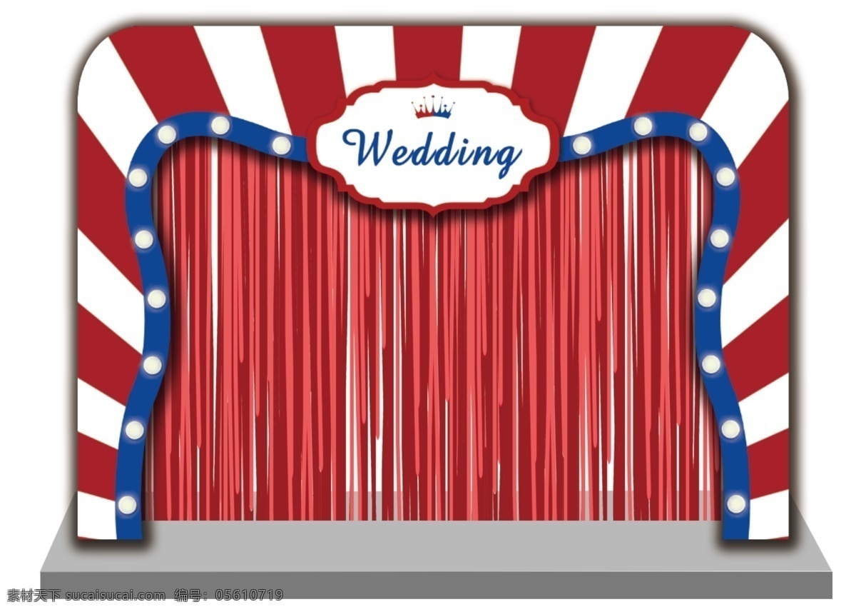 婚礼 背景 图 舞台 红蓝撞色 红绸背景 空间 设计图 空间立体图 psd源文件
