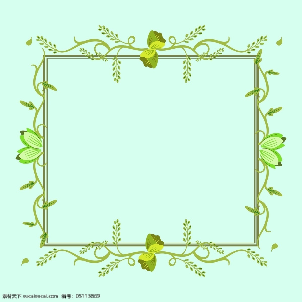 手绘 图腾 框架 树叶图腾框架 植物边框纹理 树叶 素雅 花纹 边框 淡雅小清新 绿色简约装饰